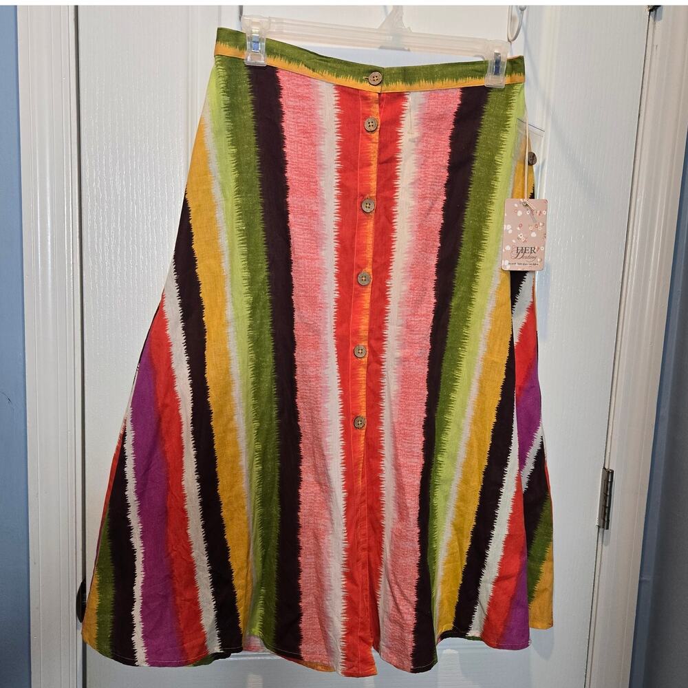 NWT Her Destiny button front striped skirt sz L